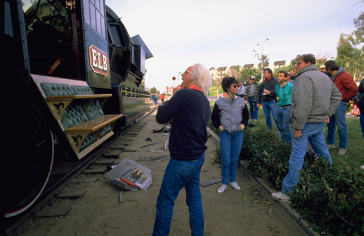 Christopher Lloyd surveys the futuristc version of the train.