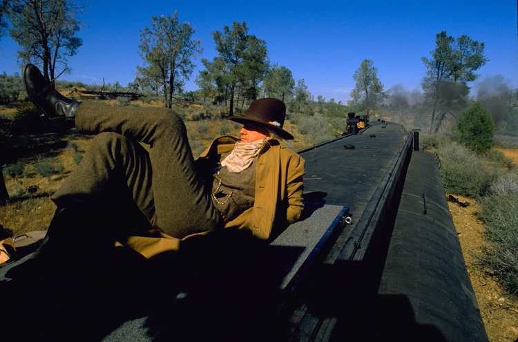 Christopher Lloyd takes a well deserved break on top of the train.