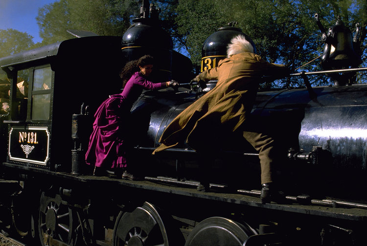 Doc Brown and Clara on the train.